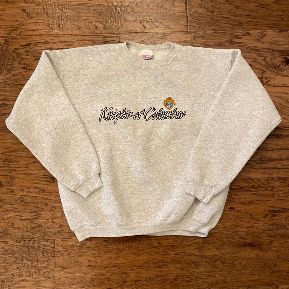 Hanes Knights of Columbus Sweatshirt Mens Large Gray Vintage Heavy Crewneck